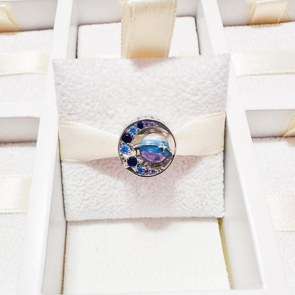 925 Sterling Silver Galaxy Planet Charm Fits Pandora Bracelets And Bangles